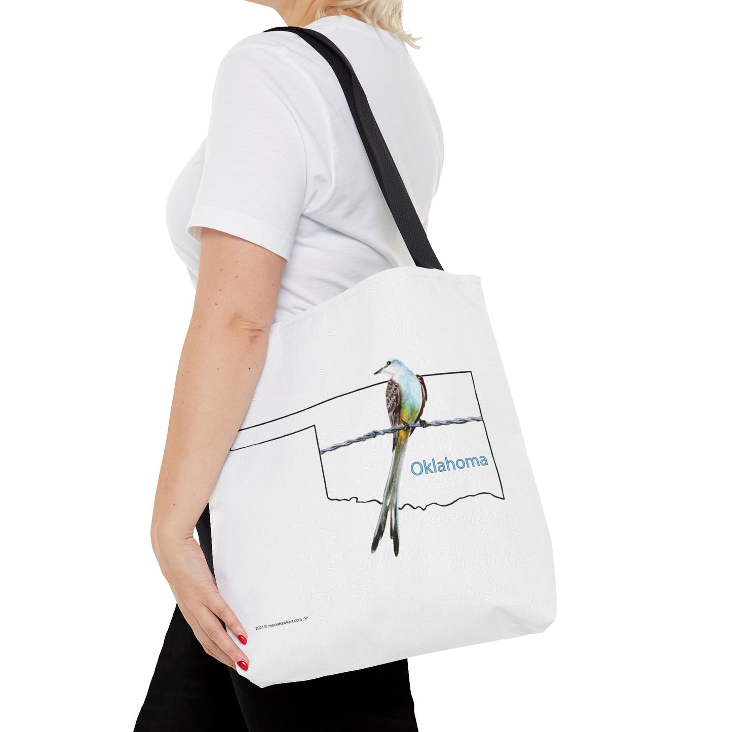 Tote Bag - Oklahoma Scissor-tailed Flycatcher — State Bird Map Canvas Tote