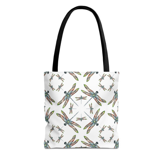 Dragonfly Tote Bag, White, Shoulder bag, Powwow tote, Carry all
