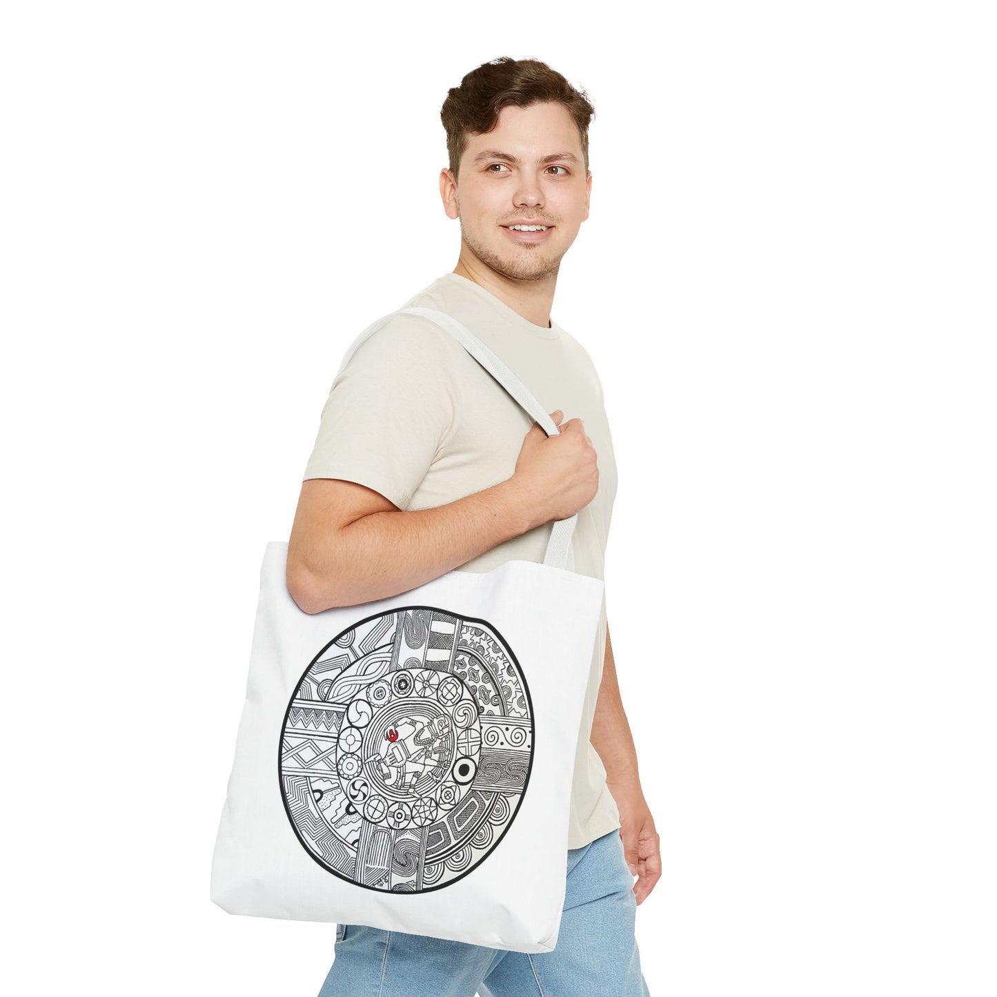 Tote Bag , SouthEastern Style, Ancient Tribal Mound Symbology, Chunkey player, Native American