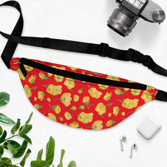 Fanny Pack, Red, Buttercup Patter, Yellow Wildflowers, Oklahoma