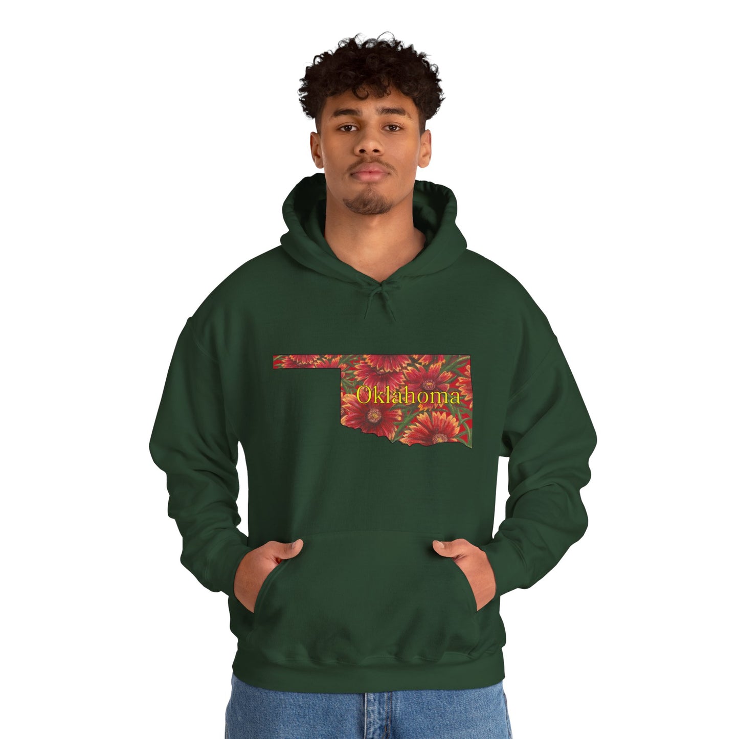 Oklahoma Hoodie - Indian Blanket - State Wildflower — Floral OK Map Design