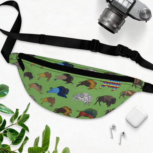 Fanny Pack, Green, Bison Transition, Buffalo, Native American, Indigenous