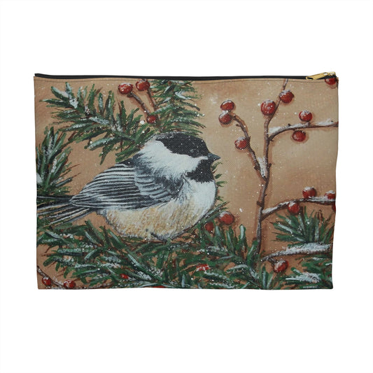 Accessory Pouch, Chickadee, Winter Berries, Wild Bird, Song Bird