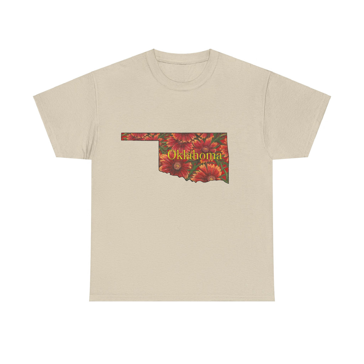 Unisex Heavy Cotton Tee, Indian Blanket Flowers, Oklahoma State Wildflowers, T-shirt