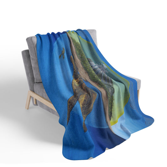 Fleece Sherpa Blanket, Origins, Seaturtle, Tropical Island, Ocean Theme, Cherokee Story
