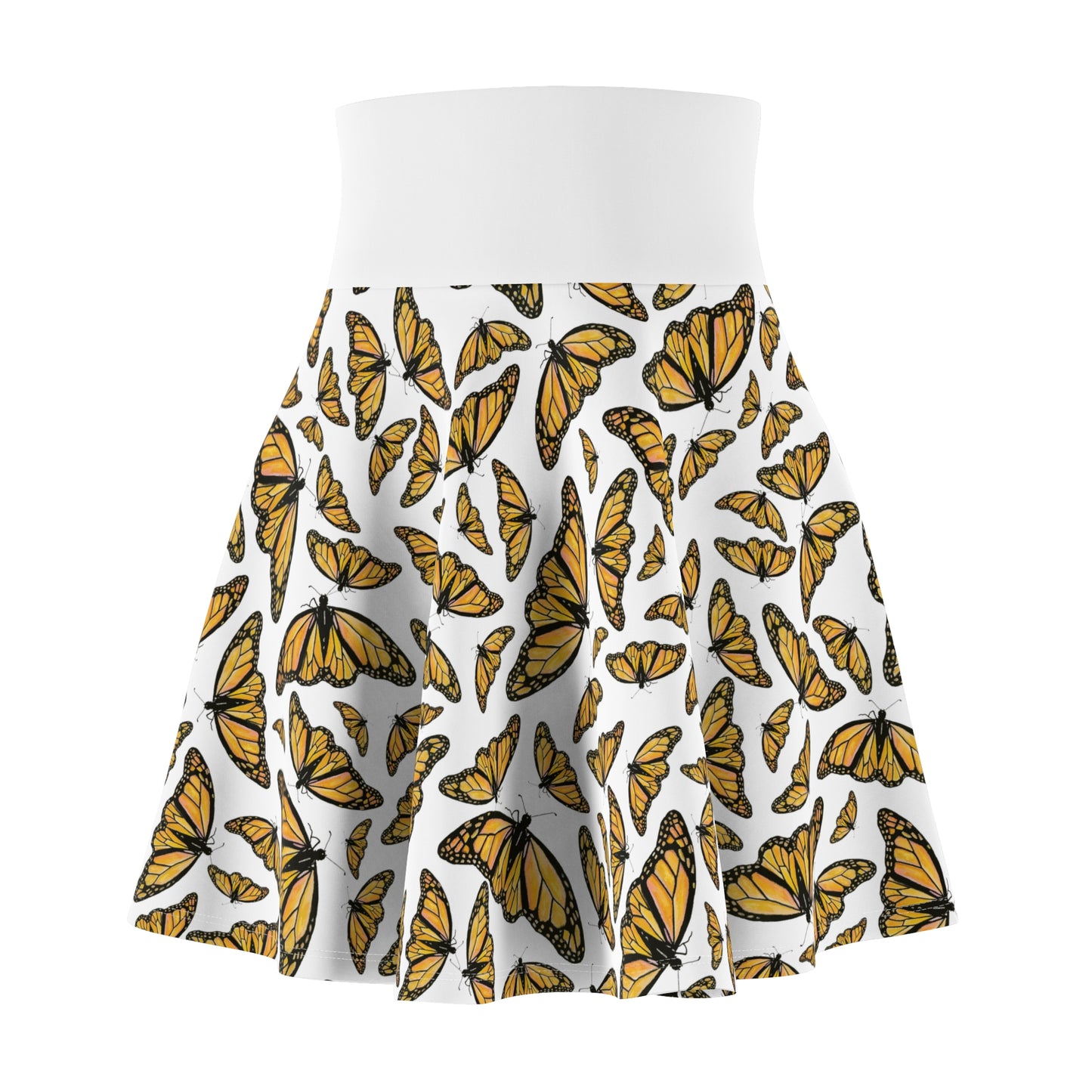 Women's Skater Skirt, Monarch, White Background, Butterfly, Kamama