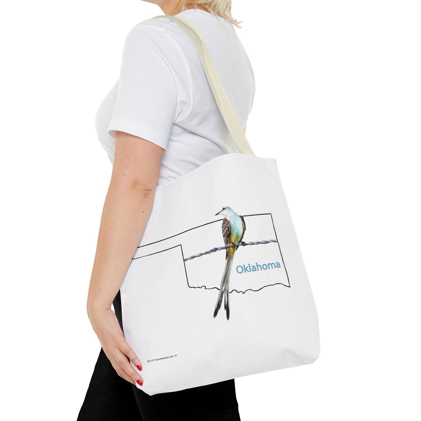Tote Bag - Oklahoma Scissor-tailed Flycatcher — State Bird Map Canvas Tote