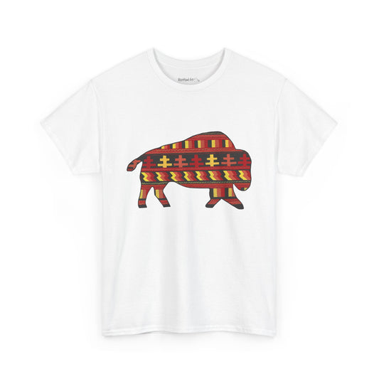 Unisex Heavy Cotton Tee, Seminole Patchwork Patterned Bison, Tribal Motif, Native Design, Indigenous Buffalo