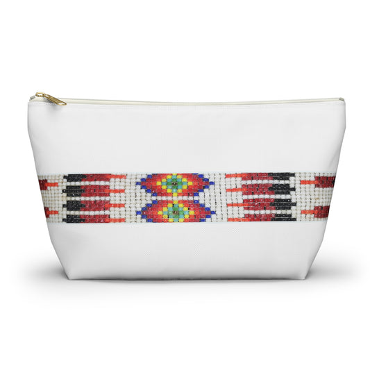 Accessory Pouch w T-bottom, PRINTED Native American bead design, cosmetic bag, pencil pouch, make-up zipper bag