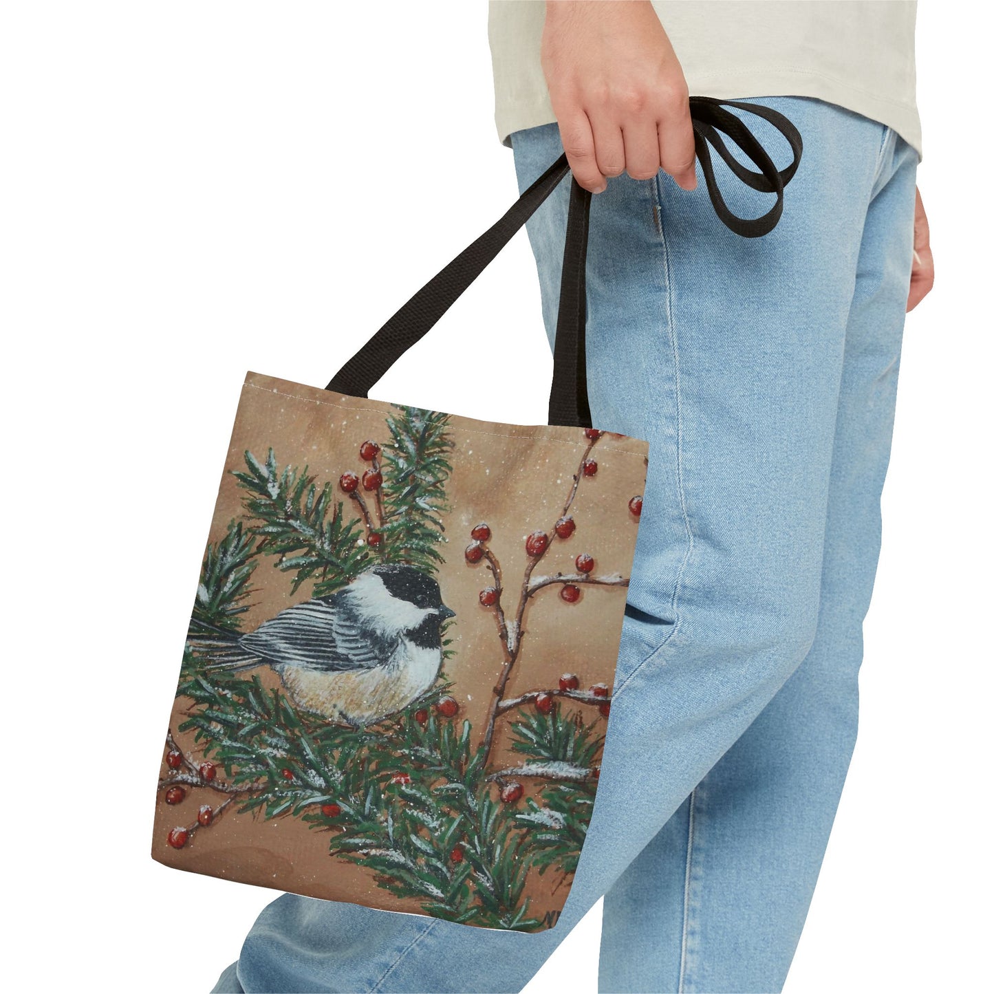 Tote Bag, Chickadee, Winter Berries, Art Carrying Bag