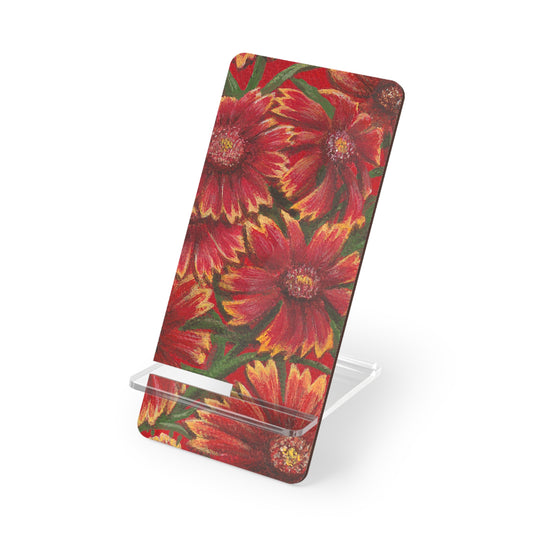 Mobile Display Stand for Smartphones, Indian Blanket, Oklahoma State Wildflower, Red Floral, Floral Art, Cell Phone Stand
