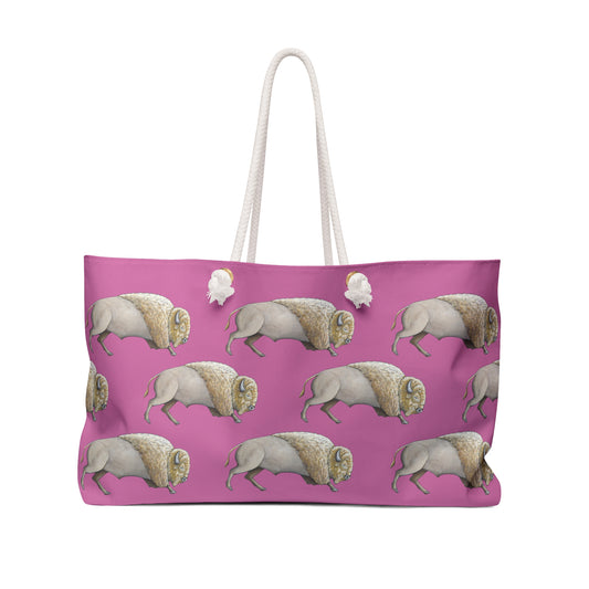 Weekender Bag, Pink White Bison, Buffalo, Native American, Powwow Tote