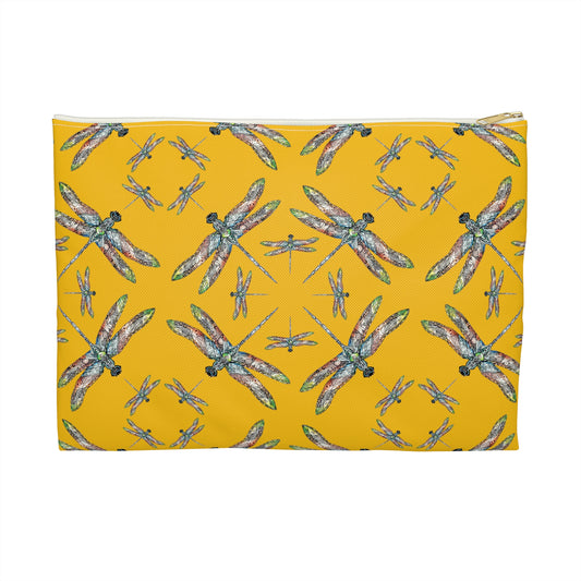 Accessory Pouch, Dragonfly, Yellow, Native American design, Makeup bag, Pencil case, Travel cosmetic pouch