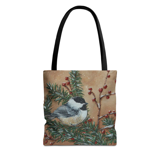 Tote Bag, Chickadee, Winter Berries, Art Carrying Bag