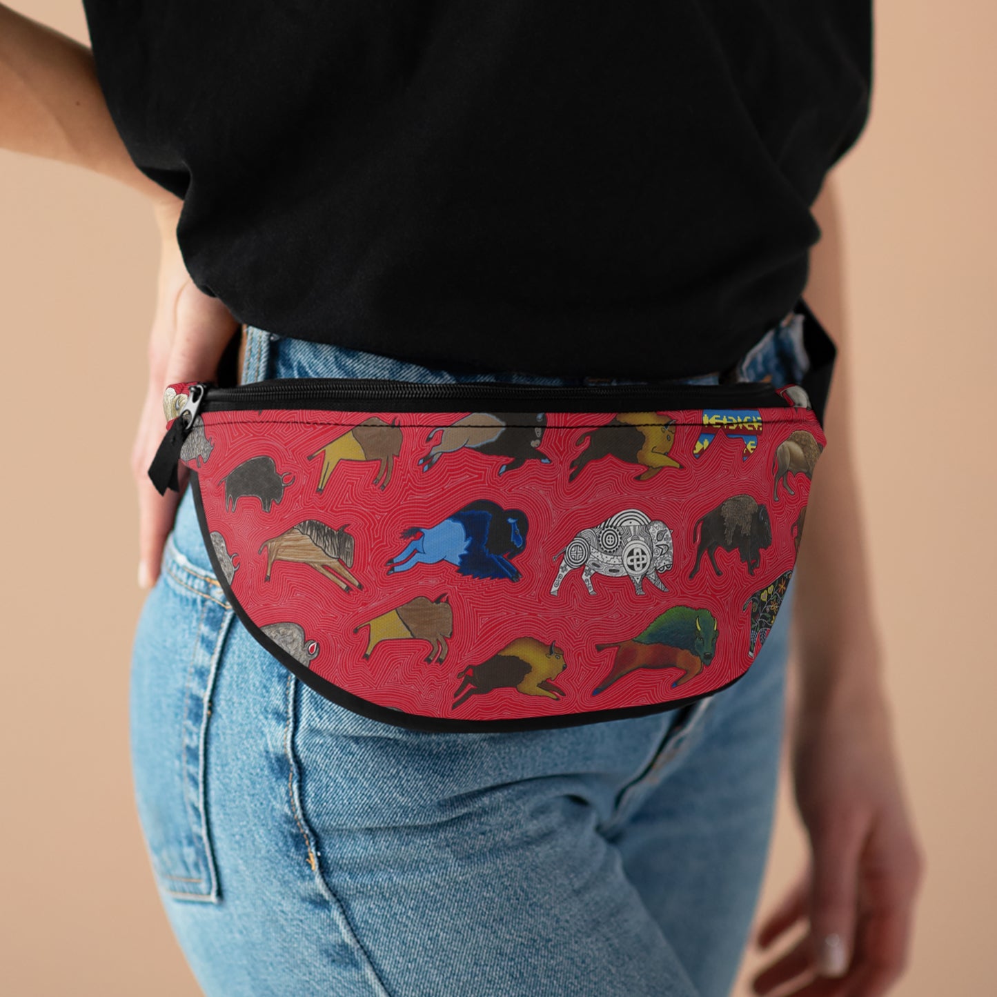 Fanny Pack, Red, Bison Transition, Buffalo, Native American,  Indigenous Design
