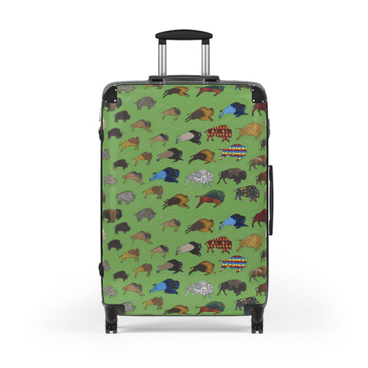 Suitcase, Green, Bison Transition, Buffalo, Native American, Carry On, Luggage