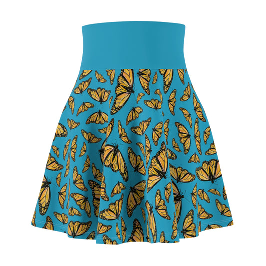 Women's Skater Skirt , Monarch, Turquoise Background, Kamama, Butterfly