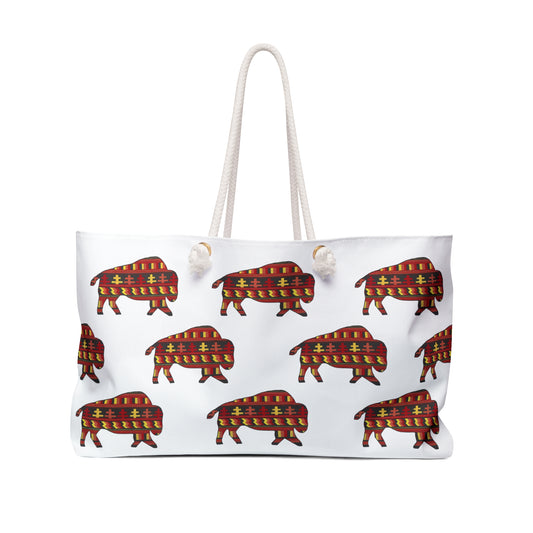 Weekender Bag, White, Seminole Design, Bison, Native American, PowWow