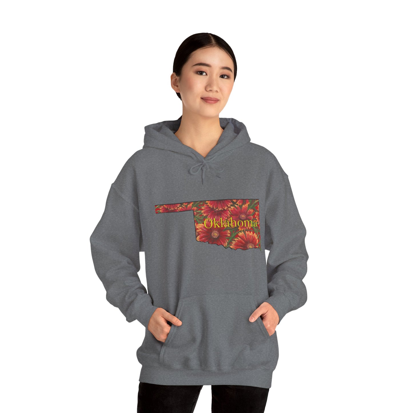 Oklahoma Hoodie - Indian Blanket - State Wildflower — Floral OK Map Design