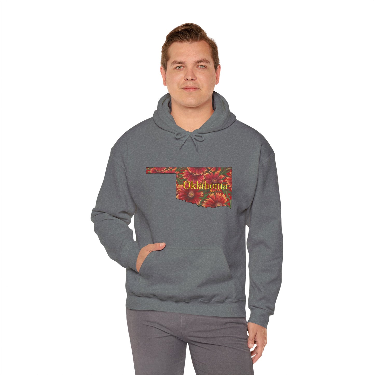 Oklahoma Hoodie - Indian Blanket - State Wildflower — Floral OK Map Design