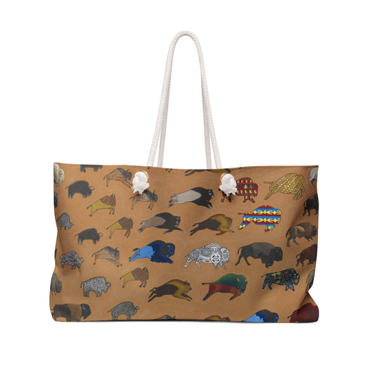 Weekender Bag, Brown, Bison Transition, Buffalo, Native American, PowWow Tote
