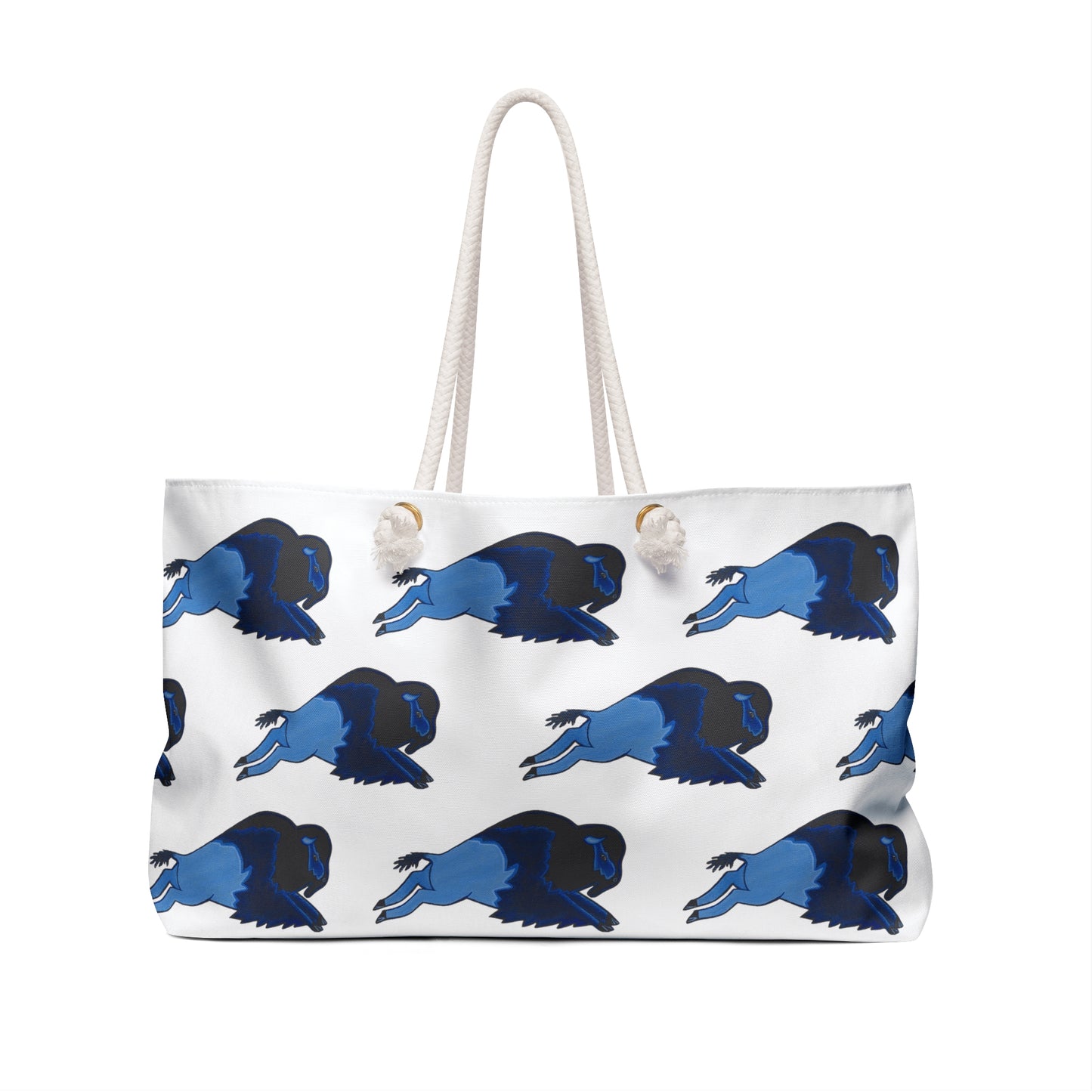 Weekender Bag, White, Blue Bison, Blue Buffalo, Native American, PowWow Tote