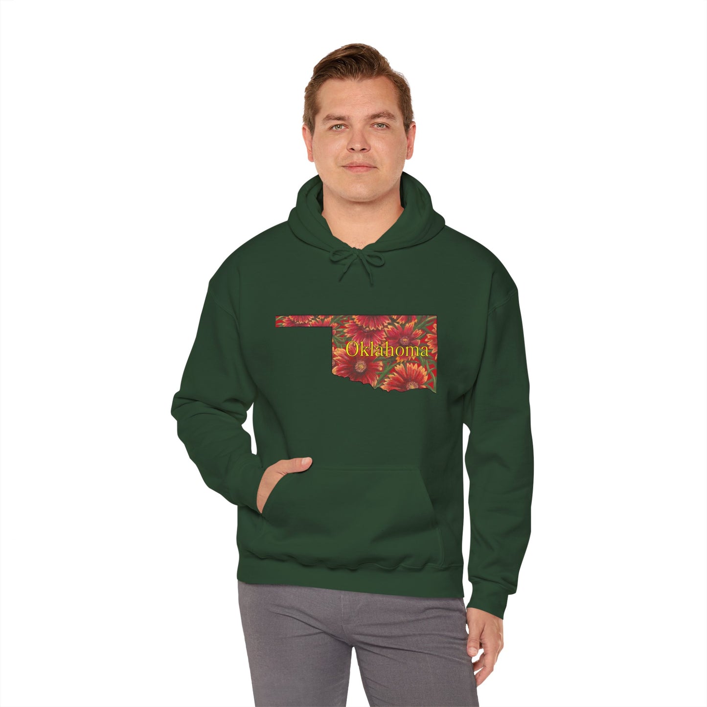 Oklahoma Hoodie - Indian Blanket - State Wildflower — Floral OK Map Design