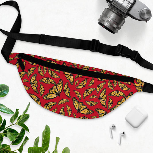 Fanny Pack, Red, Monarch, Butterfly, Kamama