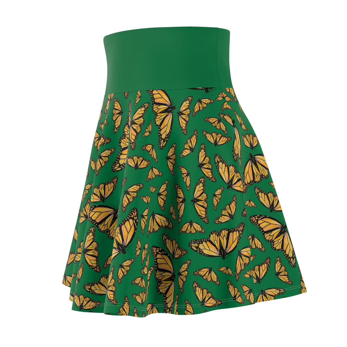 Women's Skater Skirt, Monarch, Green Background, Butterfly, Kamama