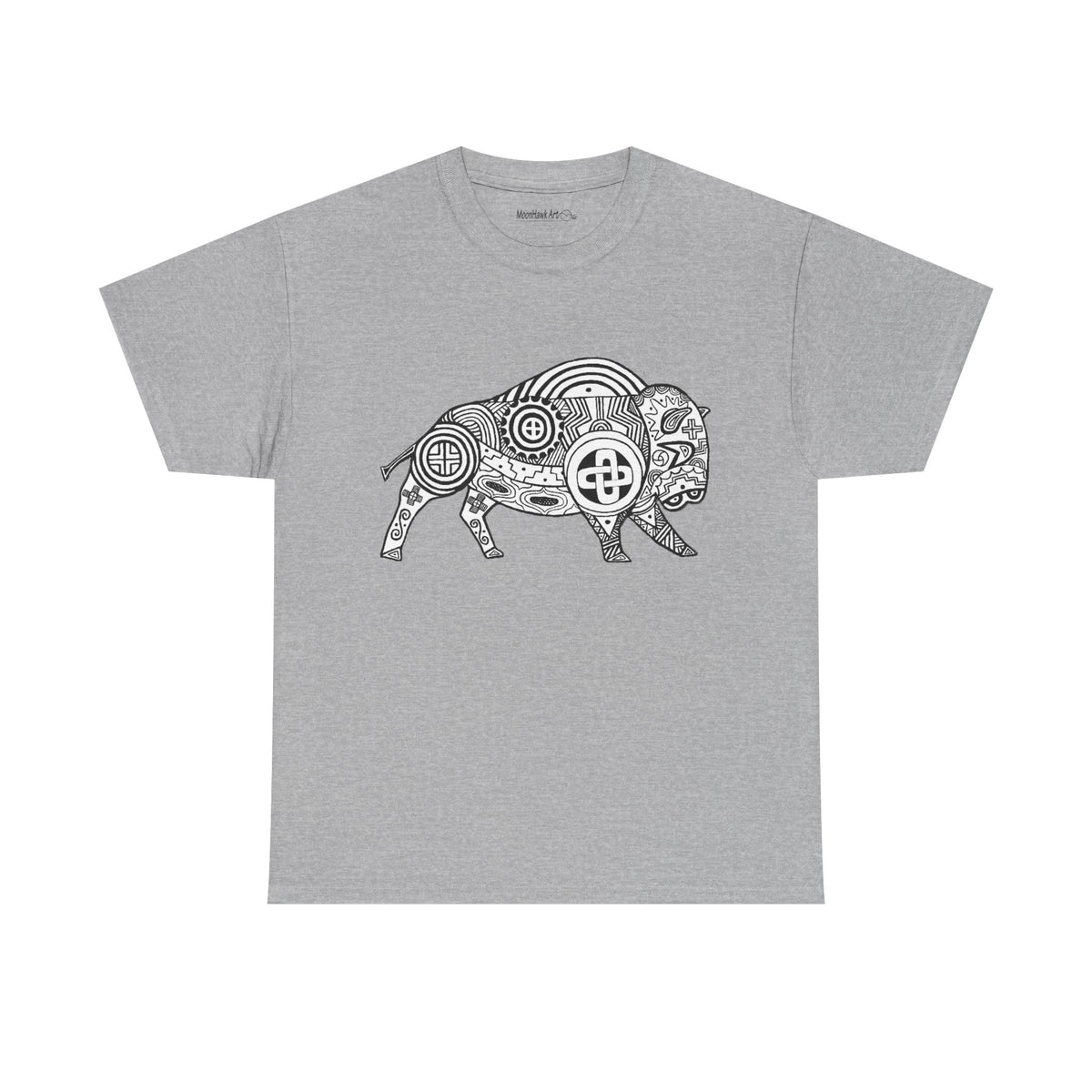 Unisex Heavy Cotton Tee, SouthEast Tribal Motif Bison, Native Design, Ancient Mound Symbols