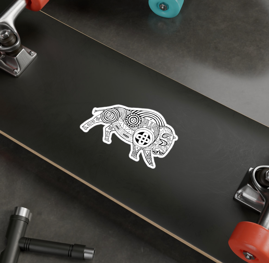 Vinyl Stickers, Southeast Bison, Black and White, Tribal Motif
