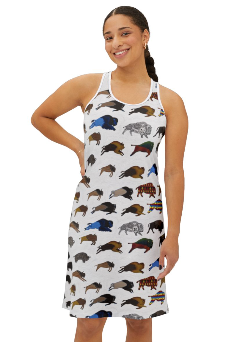 Native Art Bison Racerback Dress — All-Over Print Summer Sundress