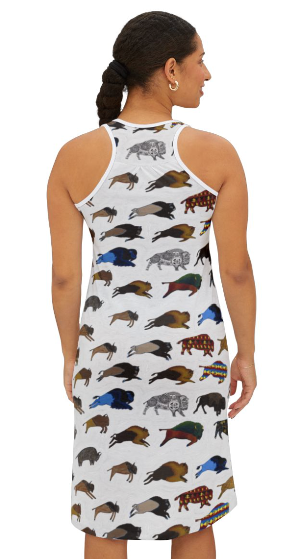 Native Art Bison Racerback Dress — All-Over Print Summer Sundress