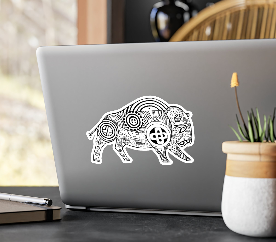 Vinyl Stickers, Southeast Bison, Black and White, Tribal Motif