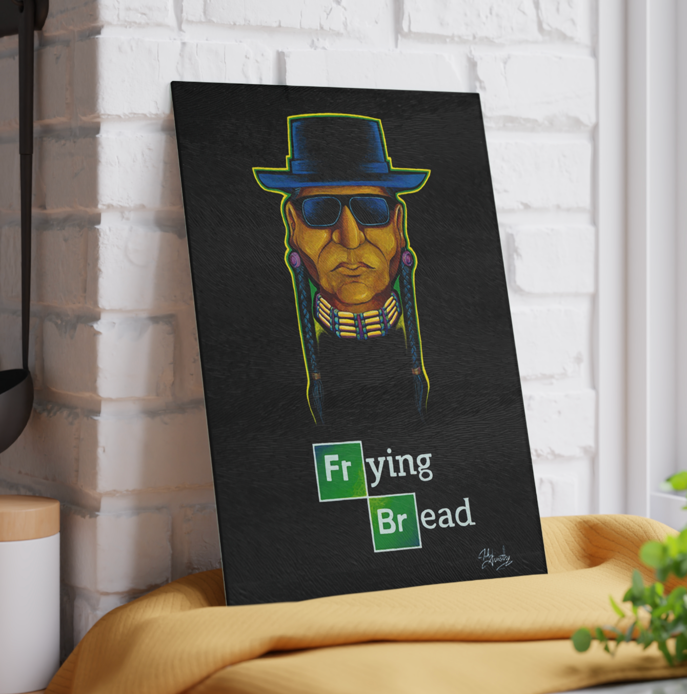 Glass Cutting Board, Kitchen Accessory, Walter Red, Frying Bread, Native American, Native Pop Art, Native Humor