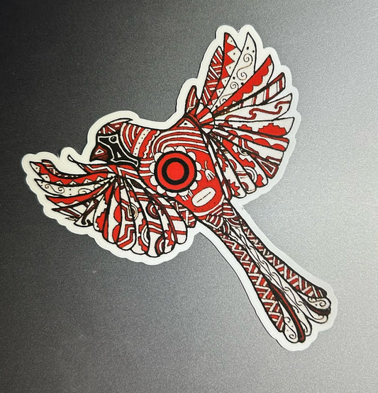 Vinyl Sticker, Cardinal, Ancient Tribal Design, Southeast Tribal Motif, Native American Art