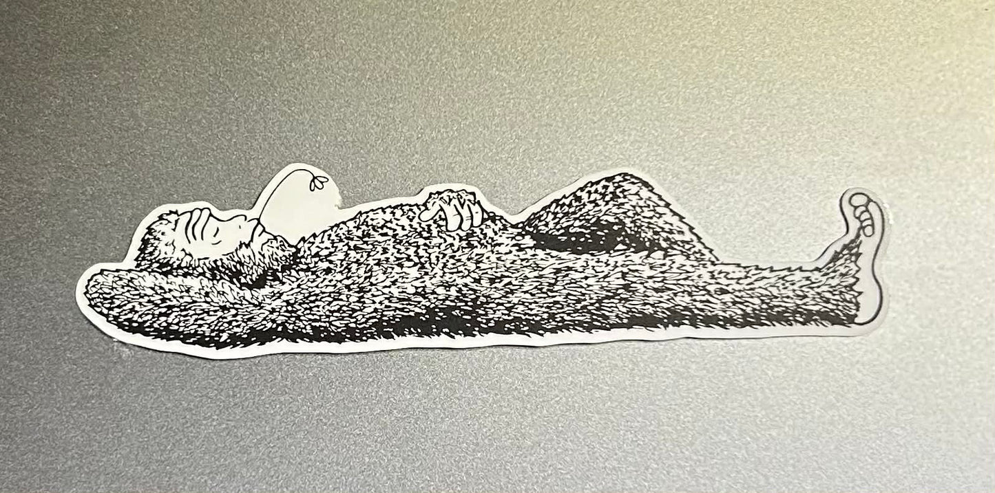 Vinyl Sticker, Napping Bigfoot, Black and White