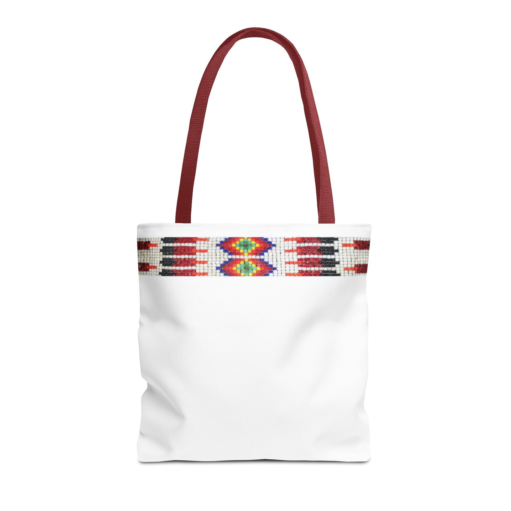 Tote Bag, PRINTED Native American bead design, Red handle, Uncle Buds beadwork inspired