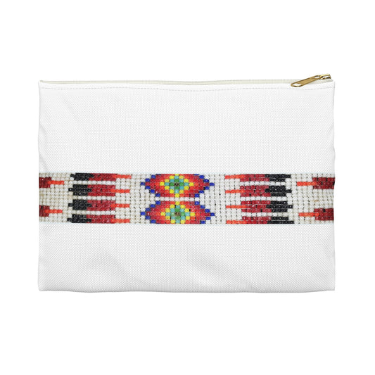 Accessory Pouch, PRINTED Native American bead design, flat pouch, pencil case, cosmetic travel bag, zipper bag