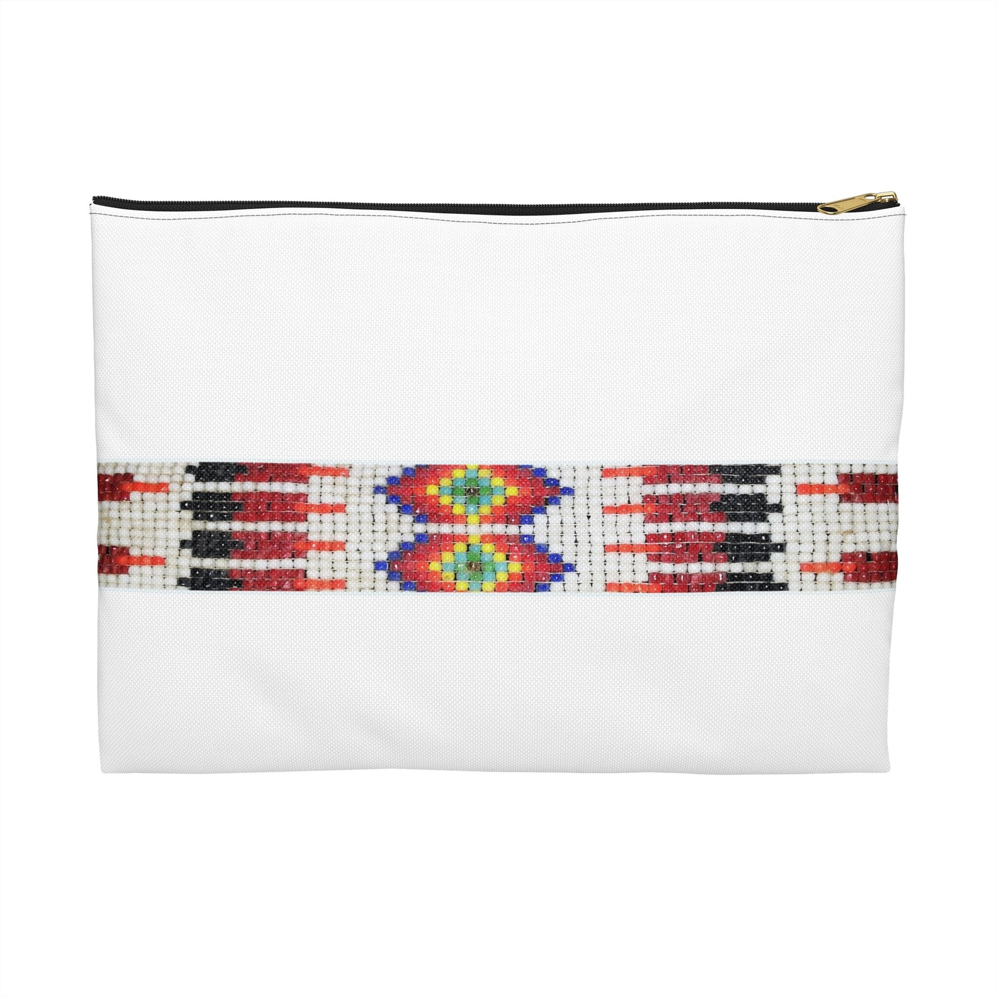 Accessory Pouch, PRINTED Native American bead design, flat pouch, pencil case, cosmetic travel bag, zipper bag